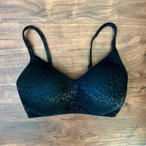Rhonda Shear Black Animal Leopard Print Wireless Bra Size 1X Molded Cup NWOT